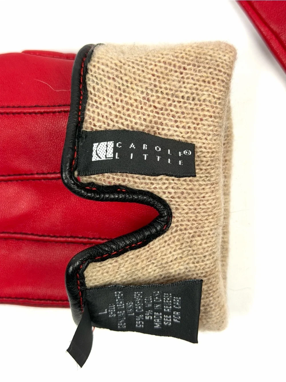 CAROLE LITTLE Red Leather Gloves Cashmere Lining Women's size 8